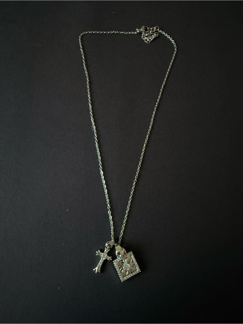 Double Pendant Choker Necklace Cross & Lock Charm